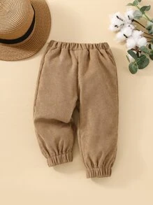 Baby Boy Solid Elastic Waist Trousers - Khaki - View 1