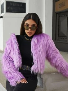 Eilly Bazar Open Front Fuzzy Coat - Lilac Purple - View 1