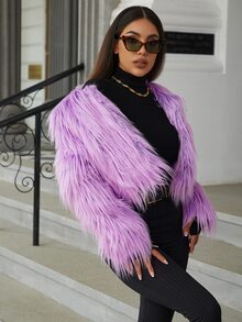 Eilly Bazar Open Front Fuzzy Coat - Lilac Purple - View 3