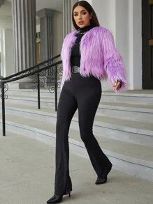 Eilly Bazar Open Front Fuzzy Coat - Lilac Purple - View 4