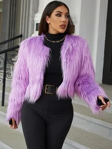 Eilly Bazar Open Front Fuzzy Coat - Lilac Purple - View 5