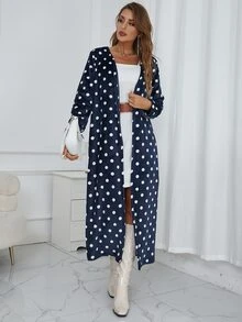 Eilly Bazar Dalmatian Pattern Open Front Longline Coat - Navy Blue - View 4