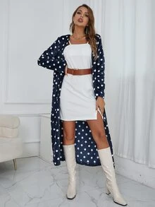 Eilly Bazar Dalmatian Pattern Open Front Longline Coat - Navy Blue - View 6