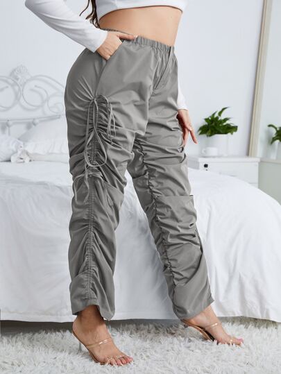 SHEIN SXY 大碼彈性腰帶褶邊打結長褲