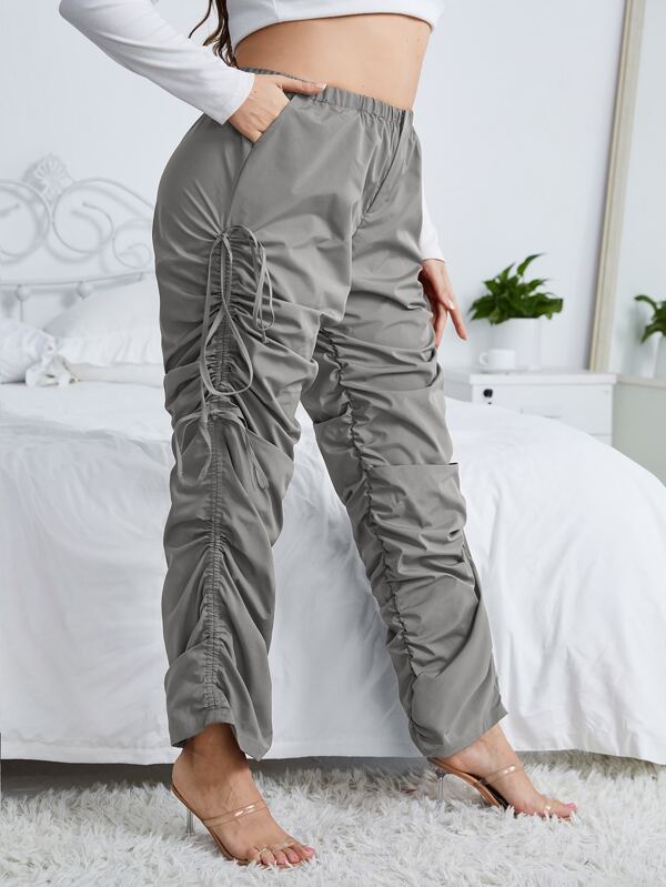 SHEIN SXY 大碼彈性腰帶褶邊打結長褲