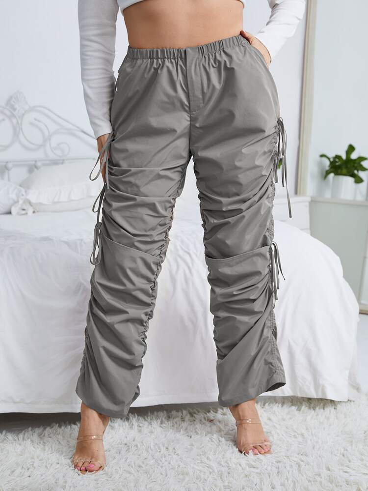 Plus Elastic Waist Ruched Knot Pants