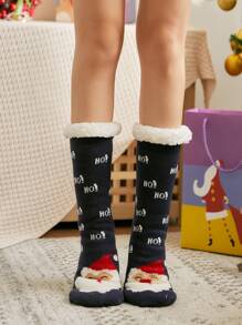 Christmas Santa Claus & Letter Graphic Crew Socks - Multicolor - View 1