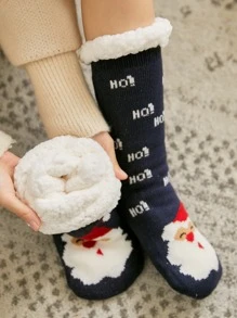 Christmas Santa Claus & Letter Graphic Crew Socks - Multicolor - View 3