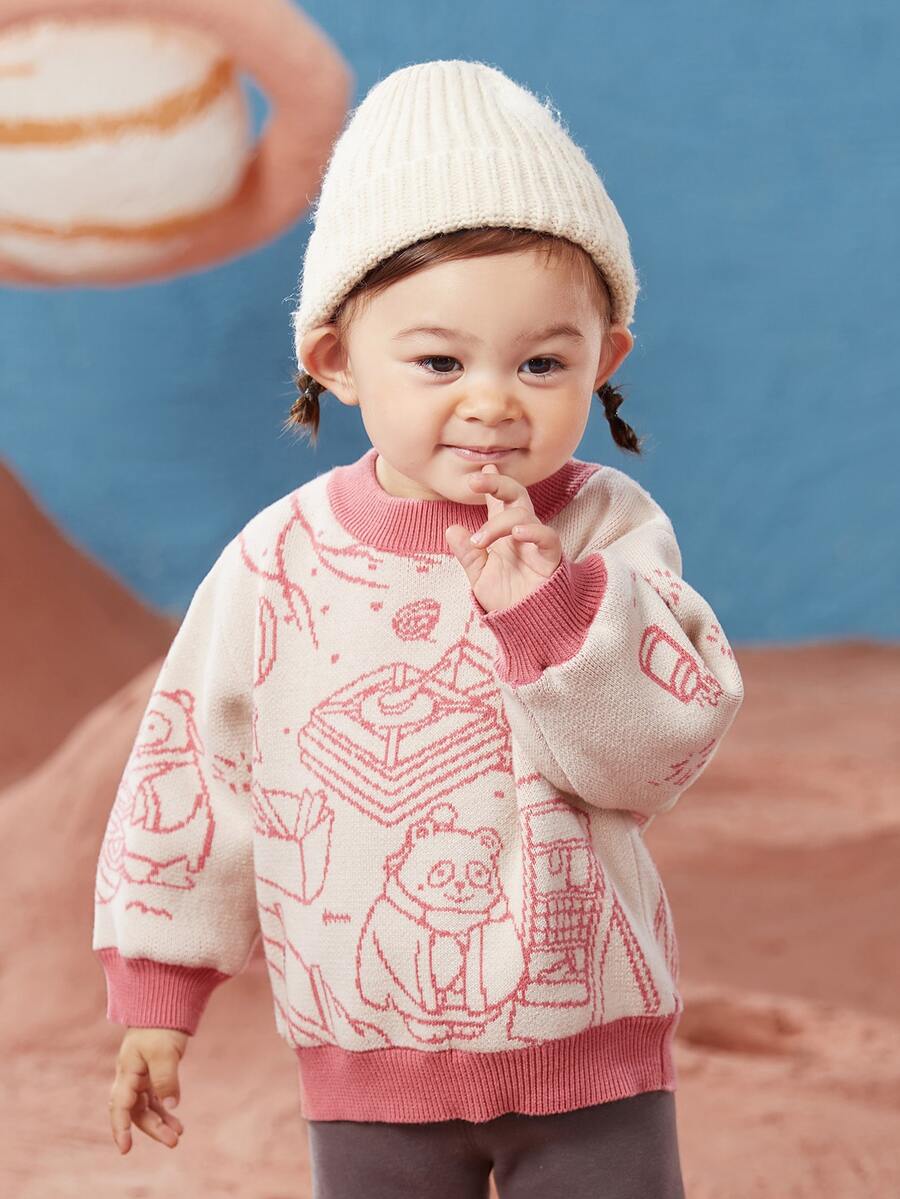 Niñas Jersey con patrón de dibujos animados de hombros caídos - Multicolor - Ver 1