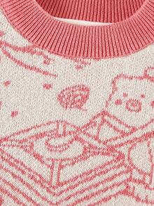 Niñas Jersey con patrón de dibujos animados de hombros caídos - Multicolor - Ver 6