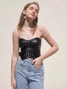 SHEIN MOD Áo nữ Bất đối xứng Thắt lưng Dây kéo Thùa khuyết màu trơn Gợi cảm - màu đen - Xem 2