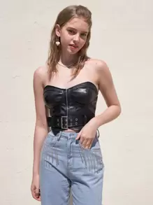 SHEIN MOD Áo nữ Bất đối xứng Thắt lưng Dây kéo Thùa khuyết màu trơn Gợi cảm - màu đen - Xem 4