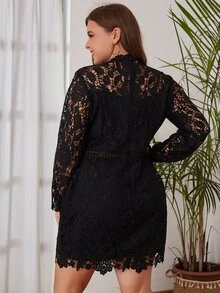 Eilly Bazar Plus Guipure Lace Overlay Fitted Dress - Black - View 2