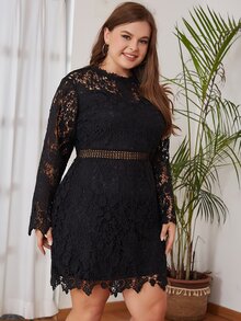 Eilly Bazar Plus Guipure Lace Overlay Fitted Dress - Black - View 6
