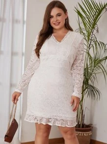 Eilly Bazar Vestido escote V bajo con fruncido con encaje - Blanco - Ver 1