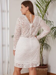 Eilly Bazar Vestido escote V bajo con fruncido con encaje - Blanco - Ver 2