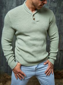 Manfinity VCAY Men Button Front Jumper - Mint Green - View 1
