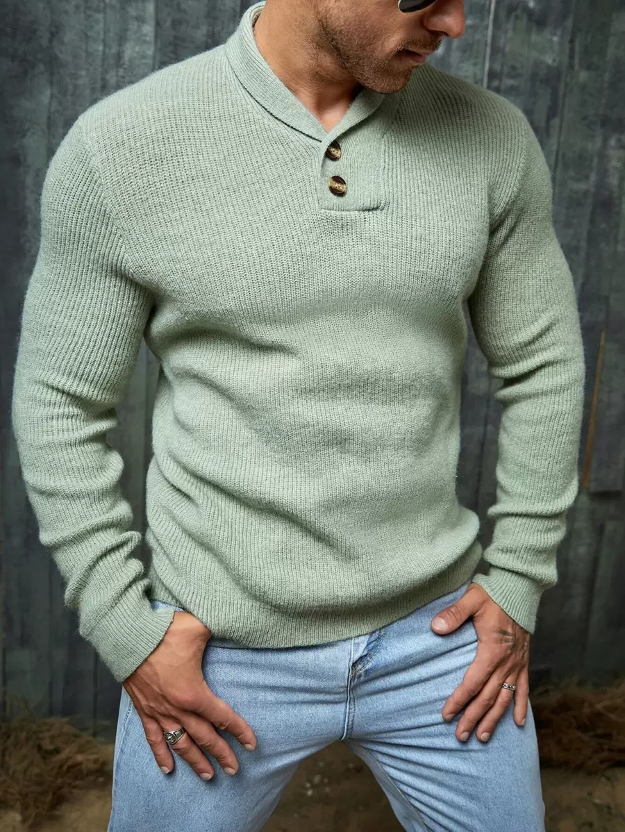 Manfinity VCAY Men Button Front Jumper - Mint Green - View 1