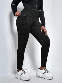 SHEIN EZwear 大碼拼接車縫貼布口袋緊身褲 - 黑色 - 查看 1