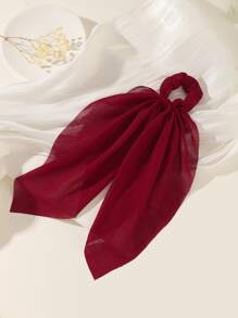 1pc Red Chiffon Ribbon Hair Scrunchie, Soft & Casual For Daily Use, Photo Shoots, Vacation Hair Ties Ponytail Holders Hair Elastics Hair Rubber Bands Scrunchies Hair Rope Elastic Hair Tie, Hair Bobbles Hair Accessories Head Accessories Elastic Band - Burgundy - View 2