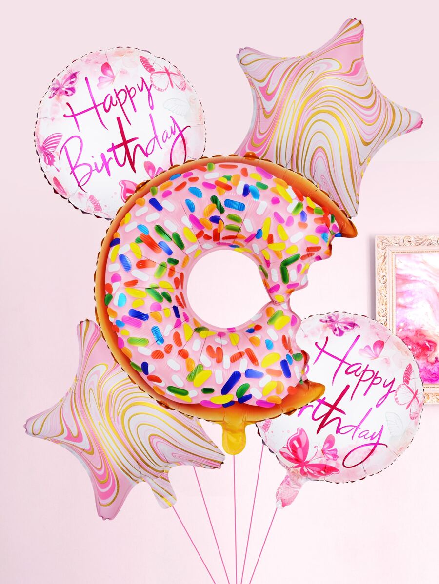 5pcs/set Donut Shaped Balloon, Cartoon Creative PE Birthday Balloon For Party Decor - Multicolor - View 1