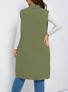 SHEIN LUNE Plus Lapel Neck Single Button Vest Coat - Olive Green - View 2