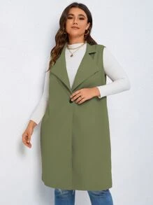 SHEIN LUNE Plus Lapel Neck Single Button Vest Coat - Olive Green - View 5