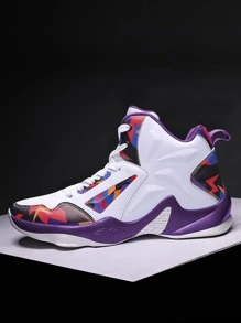 運動籃球鞋適用於男士撞色前綁帶高幫運動鞋 - 彩色 - 查看 4