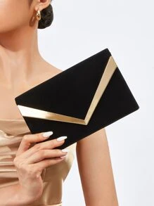 European And American Style Chain Crossbody Bag With Metal V Design, Suitable For Evening Party, Wedding, And Prom - Black - View 3