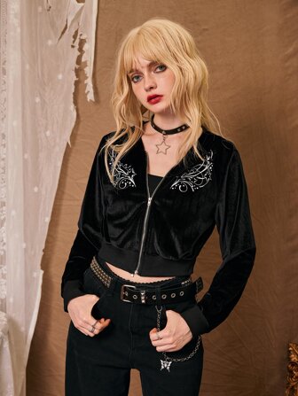 Grunge Punk Star Pattern Velvet Jacket