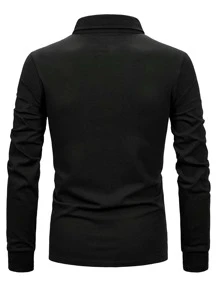 Men Plaid Trim Polo Shirt - Black - View 2