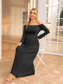 DEARCASE Maternidad Vestido unicolor de hombros descubiertos - Negro - Ver 1