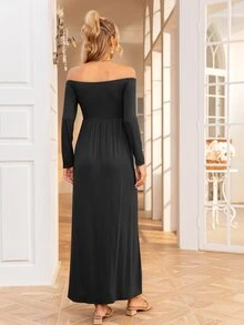 DEARCASE Maternidad Vestido unicolor de hombros descubiertos - Negro - Ver 2