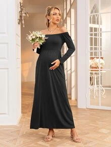 DEARCASE Maternidad Vestido unicolor de hombros descubiertos - Negro - Ver 4