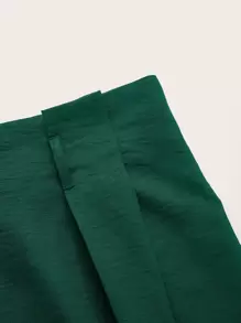 SHEIN EZwear 大碼高腰腰帶闊腿褲 - 墨綠色 - 查看 3