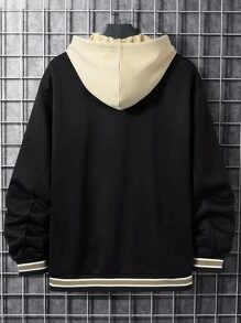 Manfinity 1pc Men's Loose Fit Varsity Jacket Featuring Letter Graphic And Striped Trim Detail On The Drop Shoulder - Black - View 2