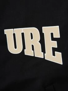 Manfinity 1pc Men's Loose Fit Varsity Jacket Featuring Letter Graphic And Striped Trim Detail On The Drop Shoulder - Black - View 4