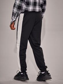 ROMWE MEN Guys Stone Letter Graphic Sweatpants - Black and White - View 2