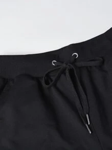 ROMWE MEN Guys Stone Letter Graphic Sweatpants - Black and White - View 3