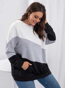 SHEIN LUNE Plus Size Cut And Sew Drop Shoulder Sweatshirt - Multicolor - View 1