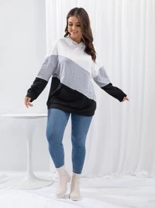 SHEIN LUNE Plus Size Cut And Sew Drop Shoulder Sweatshirt - Multicolor - View 3