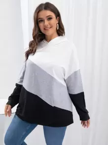 SHEIN LUNE Plus Size Cut And Sew Drop Shoulder Sweatshirt - Multicolor - View 4