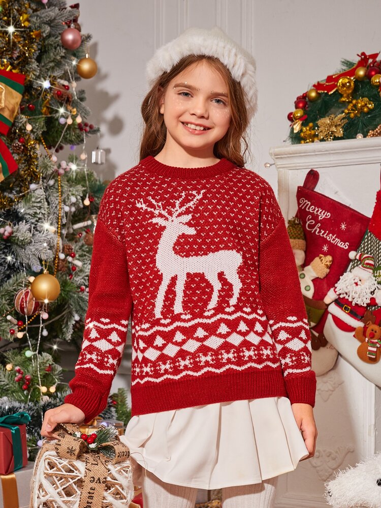 SHEIN Girls Christmas Pattern Sweater | centenariocat.upeu.edu.pe