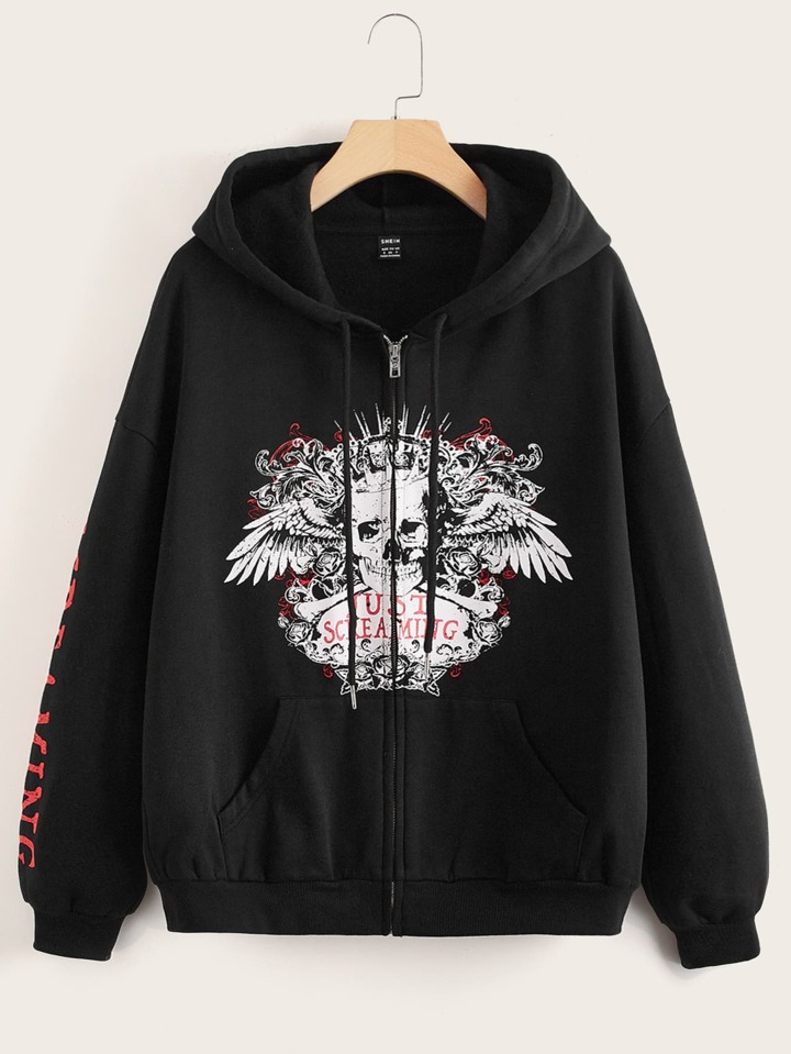 SHEIN EZwear ジッパーアップ ドロップショルダー テディライン フー