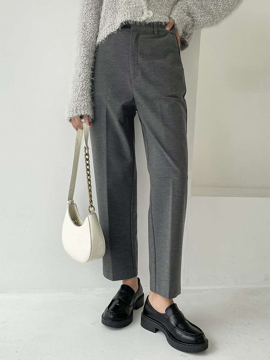 DAZY High Waist Slant Pockets Suit Trousers - Grey - View 1