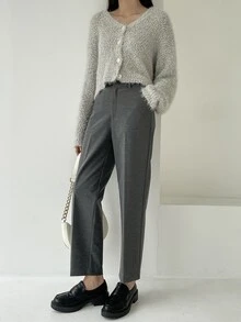 DAZY High Waist Slant Pockets Suit Trousers - Grey - View 6