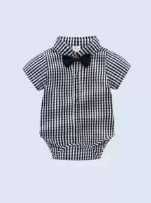 Đứa bé trai Rô Nơ mặt trước Áo liền quần chặt - Đen và trắng - Xem 1