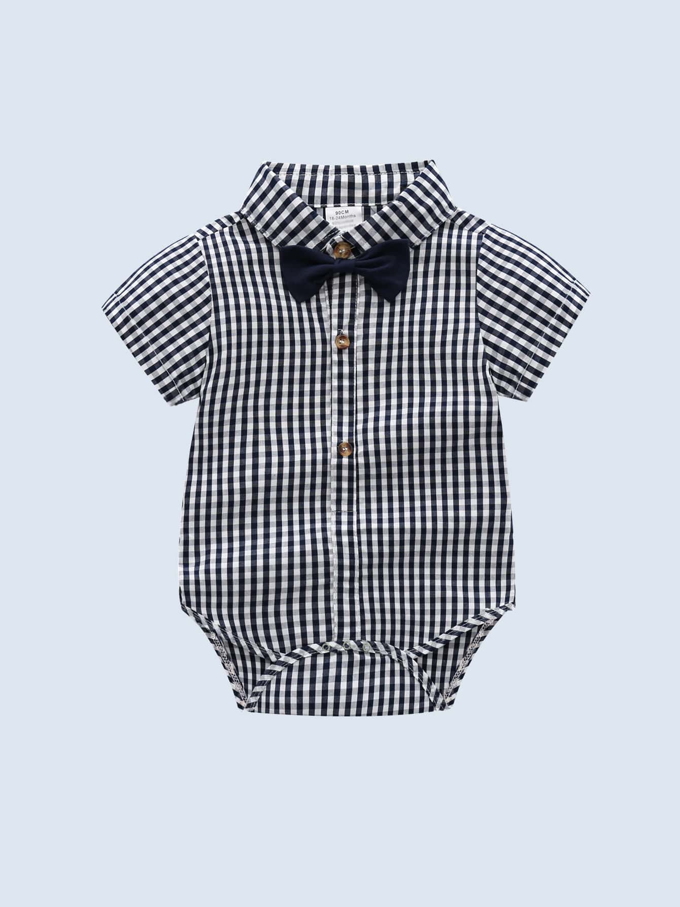 Đứa bé trai Rô Nơ mặt trước Áo liền quần chặt - Đen và trắng - Xem 1