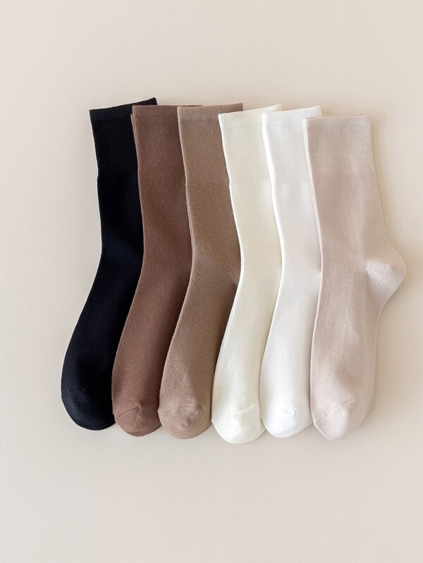 6pairs Solid Crew Socks SHEIN USA