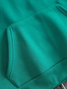 Men Solid Drawstring Pocket Detail Thermal Lined Sweatshirt - Green - View 5